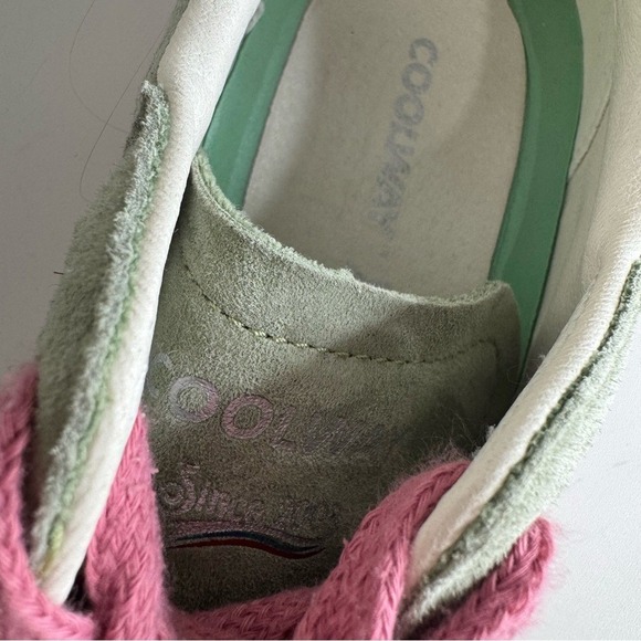 Coolway Goal Suede Gum Sole Lace-up Sneakers Size 7 Green Khaki Pink Laces - Picture 10 of 12